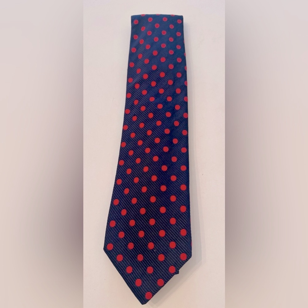 Burberry Navy Blue and Red Polka Dot Tie